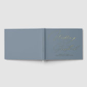 Elegante kalligrafie Dusty Blue Gold Foil Wedding Gastenboek (Volledig)