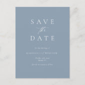 Elegante kalligrafie Dusty Blue Save the Date Briefkaart (Voorkant)