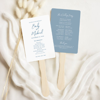 Elegante kalligrafie Dusty Blue Wedding Program Handwaaier