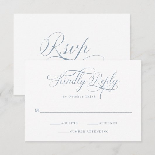 Elegante kalligrafie | Dusty Blue Wedding RSVP Kaartje (Voorkant / Achterkant)