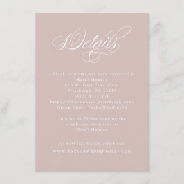 Elegante kalligrafie Dusty Pink Wedding Details Informatiekaartje