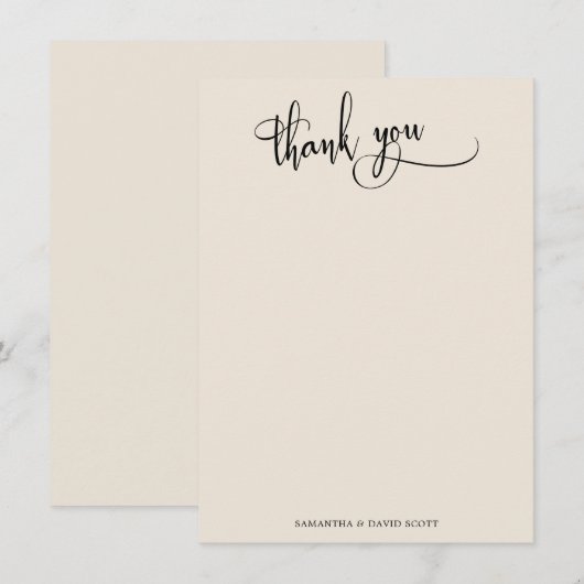Elegante kalligrafie eenvoudige crème dank u bedankkaart (Voorkant / Achterkant)