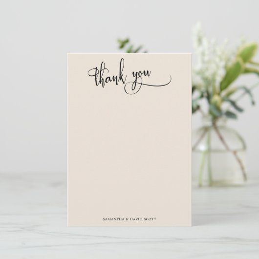 Elegante kalligrafie eenvoudige crème dank u bedankkaart (Staand voorkant)