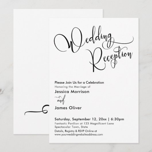 Elegante kalligrafie Eenvoudige huwelijksreceptie Kaart (Voorkant / Achterkant)