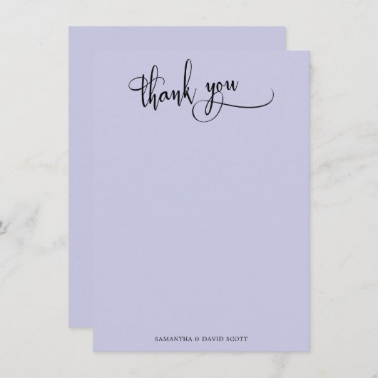 Elegante kalligrafie eenvoudige lavendel dank u bedankkaart (Voorkant / Achterkant)