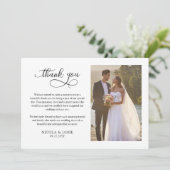 Elegante kalligrafie Eenvoudige moderne 2x trouwfo Bedankkaart (Staand voorkant)