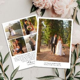 Elegante kalligrafie eenvoudige moderne 5 trouwfot bedankkaart