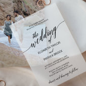 Elegante kalligrafie eenvoudige moderne minimale b vellum uitnodigingen