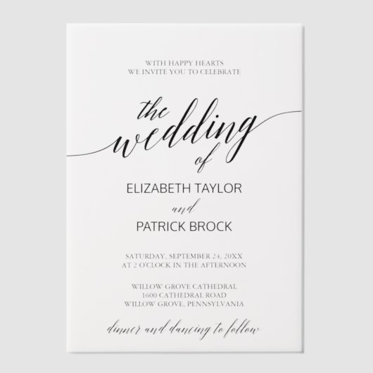 Elegante kalligrafie eenvoudige moderne minimale b vellum uitnodigingen (Voorkant)