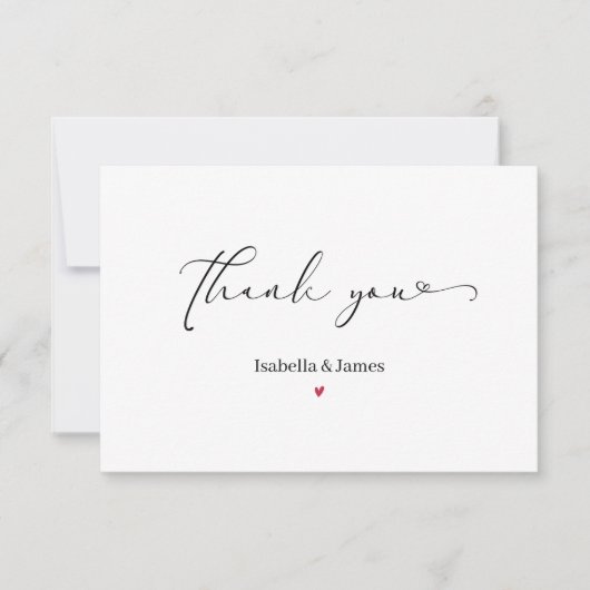 Elegante kalligrafie Eenvoudige Rode Hart bruiloft Bedankkaart (Voorkant)