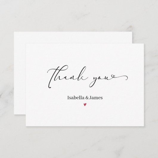 Elegante kalligrafie Eenvoudige Rode Hart bruiloft Bedankkaart (Voorkant / Achterkant)