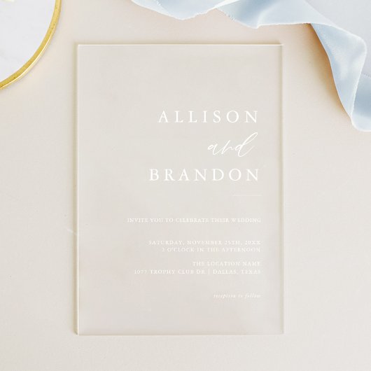 Elegante kalligrafie Eenvoudige trouw transparant Acryl Uitnodigingen