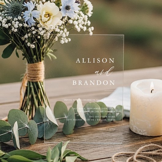 Elegante kalligrafie Eenvoudige trouw transparant Acryl Uitnodigingen