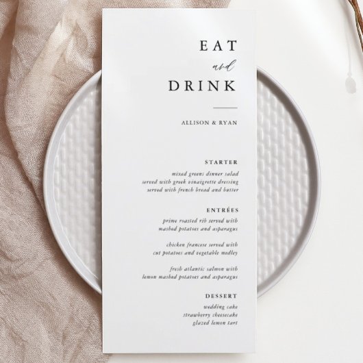 Elegante kalligrafie Eet- en drinkmenu's voor brui Menu