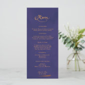 Elegante kalligrafie Emerald Paarse & gouden bruil Menu (Staand voorkant)