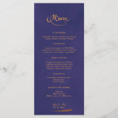 Elegante kalligrafie Emerald Paarse & gouden bruil Menu (Voorkant)