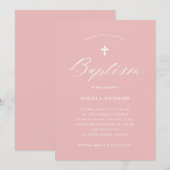 Elegante kalligrafie en kruis | Roze doop Kaart (Voorkant / Achterkant)