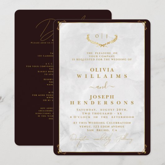 ELEGANTE KALLIGRAFIE EN MARMER LIJST GOUDEN BRUILO KAART (Voorkant / Achterkant)