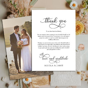 Elegante kalligrafie enkele foto van het huwelijk bedankkaart