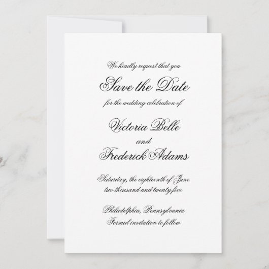 Elegante kalligrafie formele bruiloft save the date (Voorkant)