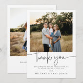 Elegante Kalligrafie Foto Baby Show Dank u kaart (Voorkant / Achterkant)