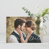 Elegante kalligrafie foto bewaar de datum save the date (Staand voorkant)