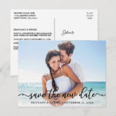 Elegante kalligrafie foto bewaar de nieuwe datum briefkaart (Voorkant / Achterkant)