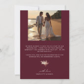 Elegante kalligrafie foto bruiloft Bourgondië Bedankkaart (Achterkant)