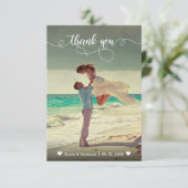 Elegante kalligrafie foto bruiloft dank u kaart (Staand voorkant)