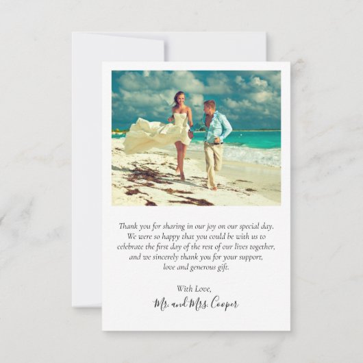 Elegante kalligrafie foto bruiloft dank u kaart (Achterkant)