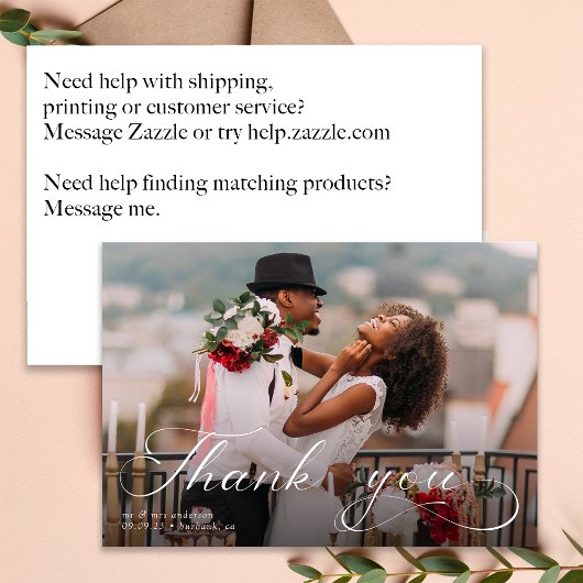 Elegante kalligrafie foto bruiloft dank u kaarten