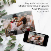 Elegante kalligrafie foto bruiloft dank u kaarten