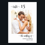 Elegante kalligrafie foto bruiloft dubbelzijdig kaart<br><div class="desc">Moderne Elegante Kalligrafie Script Bruiloft Tafelnummers Dubbelzijdig met aangepaste gepersonaliseerde foto. Help uw gasten eenvoudig hun weg te vinden met deze eenvoudige elegante dubbelzijdige tafelnummerkaarten. Gemakkelijk om de nummers, foto's, namen en datum toe te voegen! Beschikt over een hand belettering kalligrafie "de bruiloft van", "tabel" script en aangepaste fotosjabloon.</div>