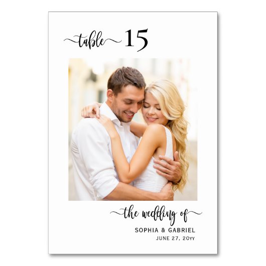 Elegante kalligrafie foto bruiloft dubbelzijdig kaart (Achterkant)