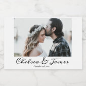 Elegante kalligrafie foto bruiloft mini sparkling wijnetiket (Enkel label)