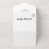 Elegante kalligrafie foto bruiloft QR-code All In One Uitnodiging (Buitenkant)