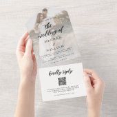 Elegante kalligrafie foto bruiloft QR-code All In One Uitnodiging (Afscheurbaar)