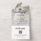 Elegante kalligrafie foto bruiloft QR-code All In One Uitnodiging (Binnen)