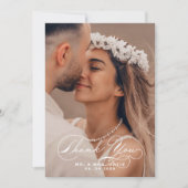 Elegante kalligrafie foto bruiloft sage kleur bedankkaart (Voorkant)