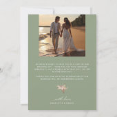 Elegante kalligrafie foto bruiloft sage kleur bedankkaart (Achterkant)