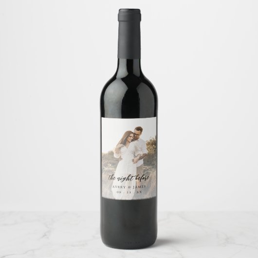 Elegante kalligrafie foto de avond ervoor wijn etiket (Voorkant)