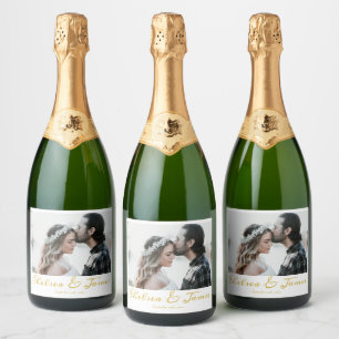 Elegante kalligrafie Foto Gouden Mousserende Wijn Sparkling Wijnetiket