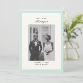 Elegante kalligrafie Foto Lijst Mint Green Wedding Aankondiging (Staand voorkant)