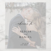 Elegante kalligrafie foto overlay juicht bruiloft wijn etiket (Enkel label)