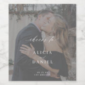 Elegante kalligrafie foto overlay juicht bruiloft wijn etiket (Enkel label)