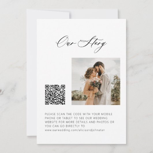 Elegante kalligrafie foto QR code website bruiloft Save The Date (Achterkant)