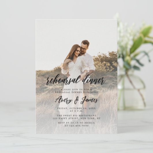 Elegante kalligrafie foto repetitie diner kaart (Staand voorkant)