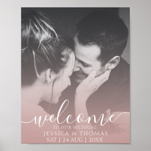 Elegante kalligrafie foto roze gouden bruiloft poster