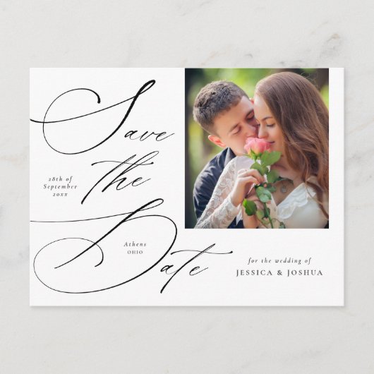 Elegante kalligrafie foto Save the Date Briefkaart (Voorkant)
