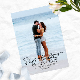 Elegante kalligrafie foto save the date kaart
